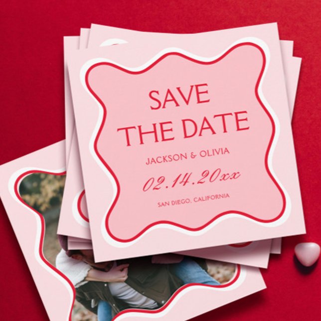 Red and Pink Wedding Save the Date Photo  Invitation (Creator Uploaded)