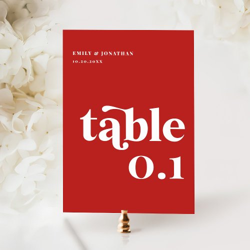 Red and Pink Wedding Theme Table Number