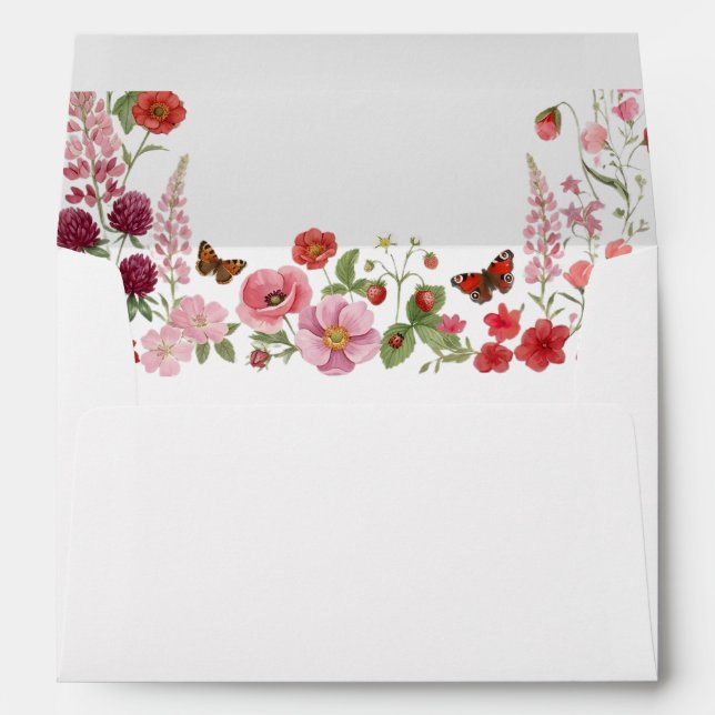 Red and Pink Wildflowers Berries Monogram Wedding Envelope (Back (Bottom))
