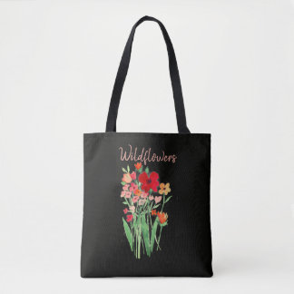 Red and Pink Wildflowers Text Tote Bag