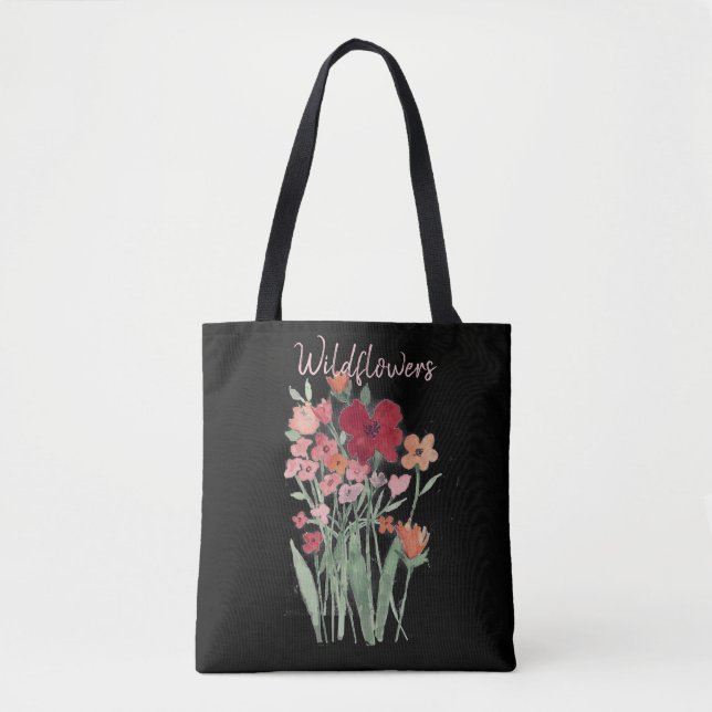 Red and Pink Wildflowers Text Tote Bag (Front)
