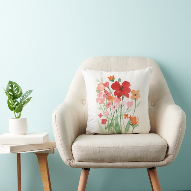 Red and Pink Wildflowers  Throw Pillow (Chair)