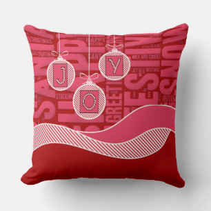 Red and Pink with Monogram and Joy Throw Pillow