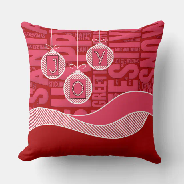Red and Pink with Monogram and Joy Throw Pillow Zazzle
