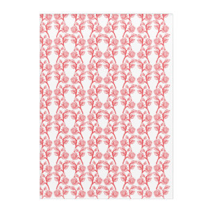 Red and pink wrapping paper featuring a repeating acrylic print
