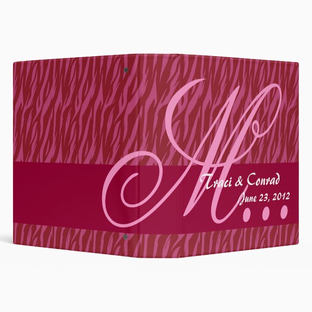 Red and Pink Zebra Monogram Wedding Planner B015 Binder (Background)