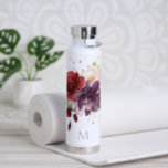 Red and Plum Roses Watercolor Floral with Monogram Water Bottle<br><div class="desc">A beautiful custom water bottle featuring feminine watercolor roses in vibrant hues of red,  plum/purple and soft blush pink make this a lovely choice as a gift or treat for yourself. Personalize the text template with your monogram initial or other desired text.</div>