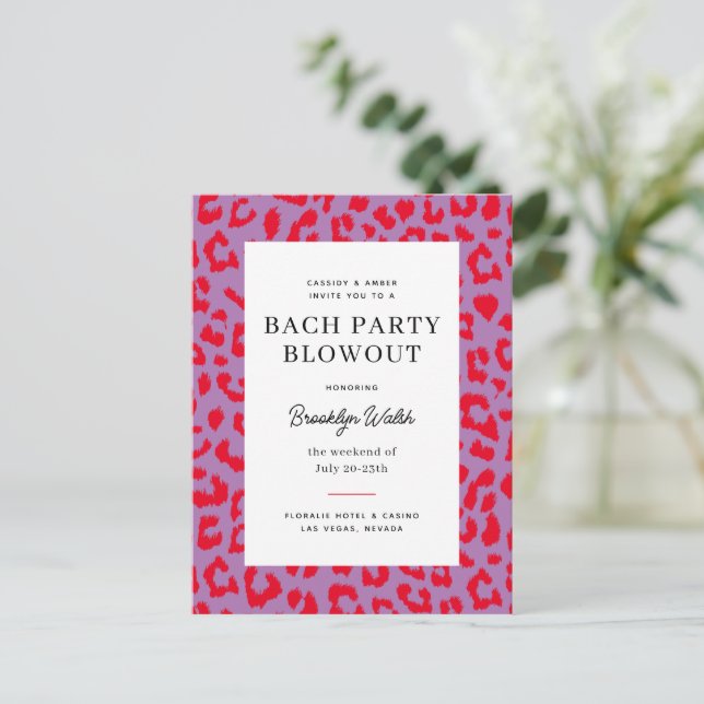 Red and Purple Animal Print Bachelorette Party Postcard (Standing Front)