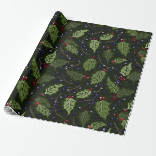 Red and Purple Berries Holly Christmas Wrapping Paper