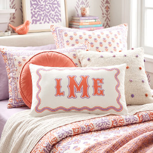 Red and Purple Bespoke Scalloped Monogram Lumbar Pillow