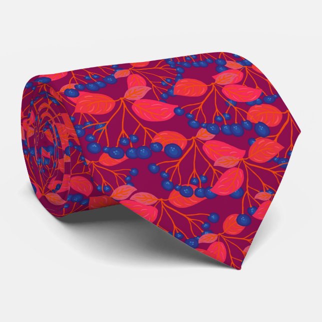Red and purple fall berry  neck tie (Rolled)