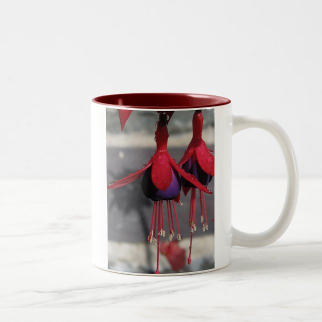 Red and purple Flower with raindrops Two-Tone Coffee Mug (Right)