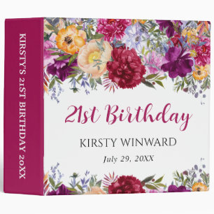 Red and Purple Flowers Birthday Photo Album 3 Ring Binder