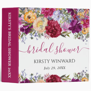 Red and Purple  Flowers Bridal Shower Photo Album 3 Ring Binder