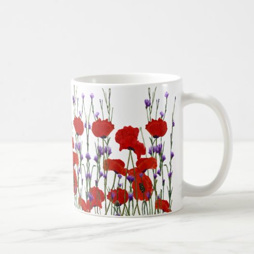 Red and Purple Flowers Poppies Bachelor Buttons Coffee Mug