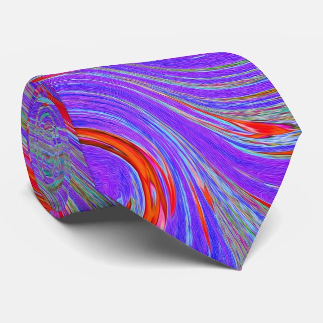 Red and Purple Groovy Abstract Retro Art Neck Tie (Rolled)