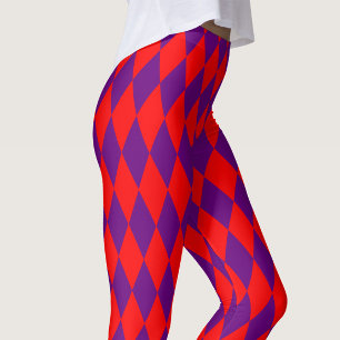 Red and Purple Harlequin Checkered Design Leggings