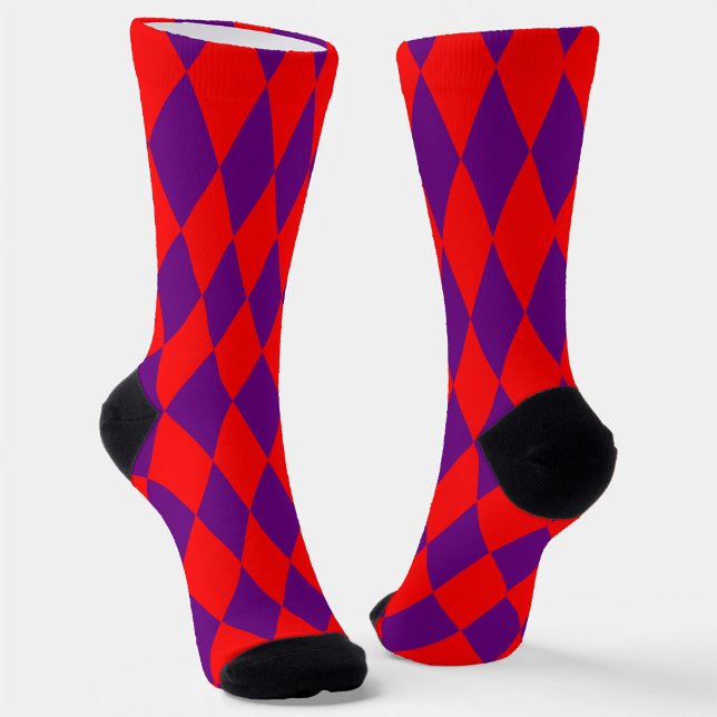 Red and Purple Harlequin Checkered Design  Socks (Creator Uploaded)