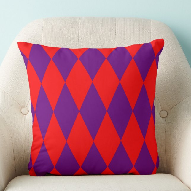 Red and Purple Harlequin Checkered Design  Throw Pillow (Creator Uploaded)