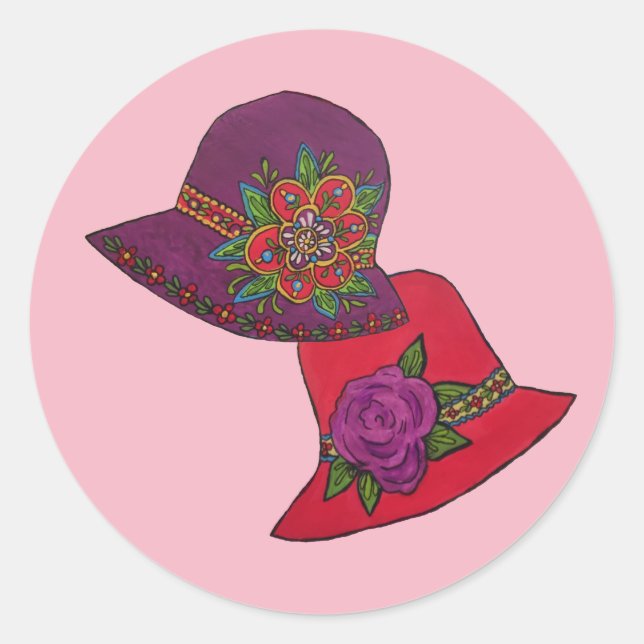 Red and Purple Hat Classic Round Sticker (Front)