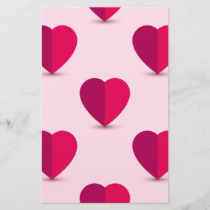 Red and Purple Hearts on a Pink Background Stationery