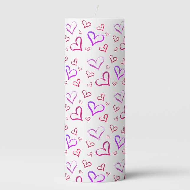 Red And Purple Hearts  Pillar Candle (Front)