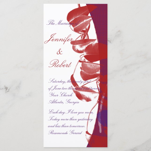 Red and Purple Leaf Design Wedding Program (Front)