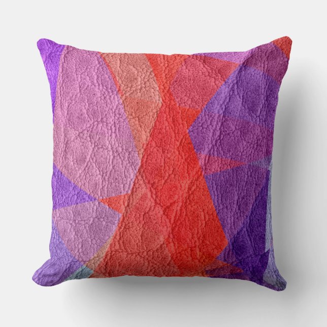 Red and Purple Leather Throw Pillow (Front)