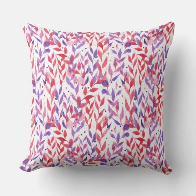 Red and Purple Palm Leaves Throw Pillow (Front)