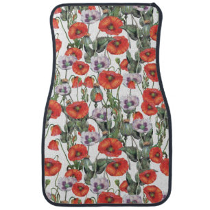 Red and Purple Poppies Pattern Car Floor Mat