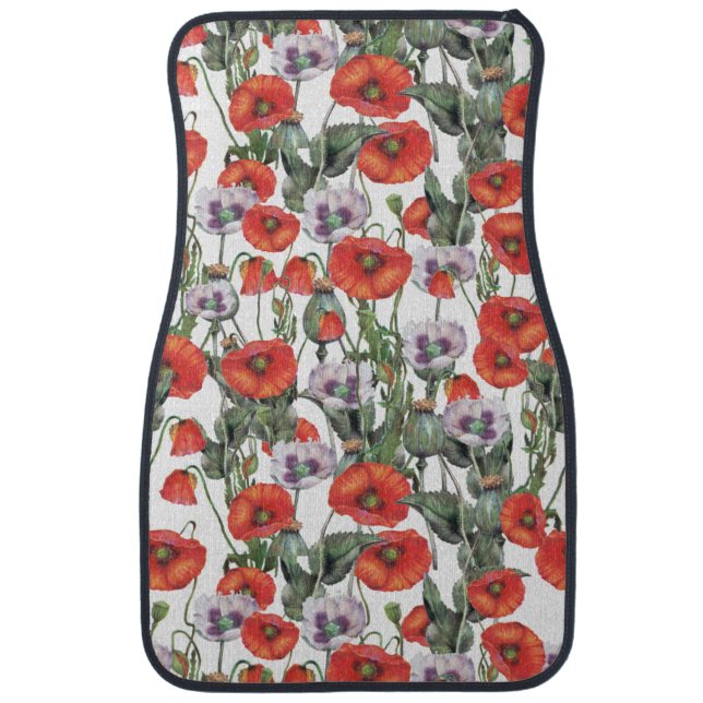 Red and Purple Poppies Pattern Car Floor Mat (Front)