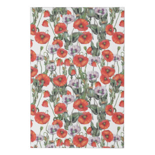 Red and Purple Poppies Pattern Faux Canvas Print