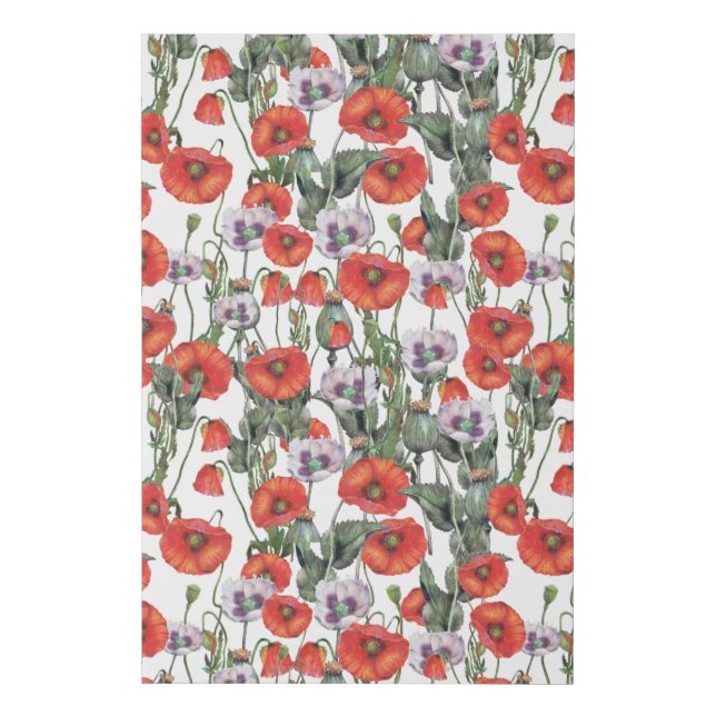 Red and Purple Poppies Pattern Faux Canvas Print (Front)