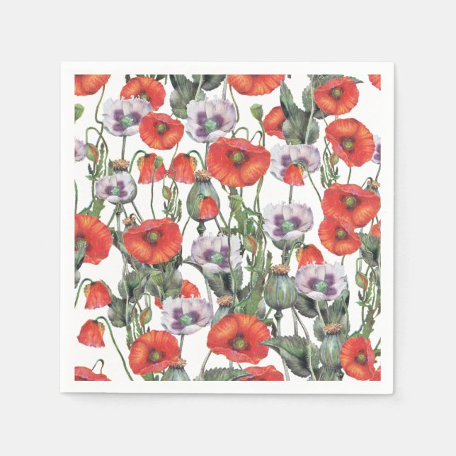 Red and Purple Poppies Pattern Napkins (Front)