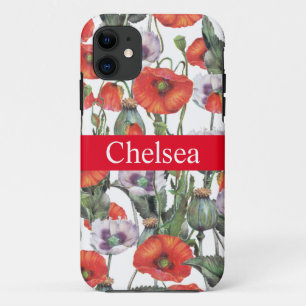 Red and Purple Poppies Pattern Personalized iPhone 11 Case