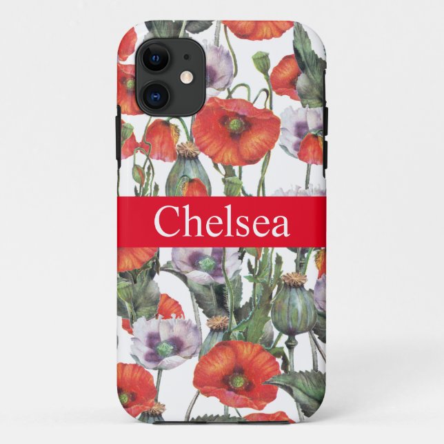 Red and Purple Poppies Pattern Personalized Case-Mate iPhone Case (Back)