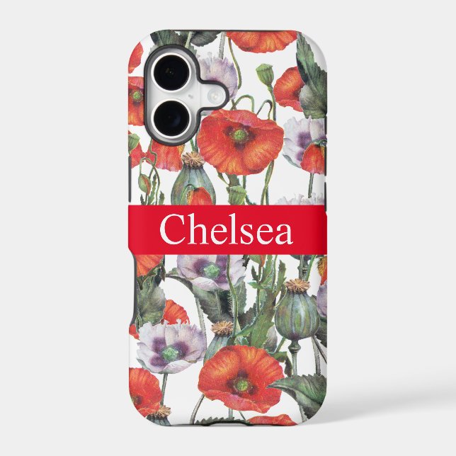Red and Purple Poppies Pattern Personalized Iphone Case (Back)