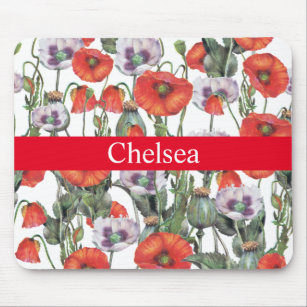 Red and Purple Poppies Pattern Personalized Mouse Pad