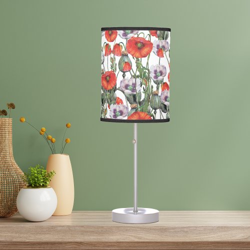 Red and Purple Poppies Pattern Table Lamp