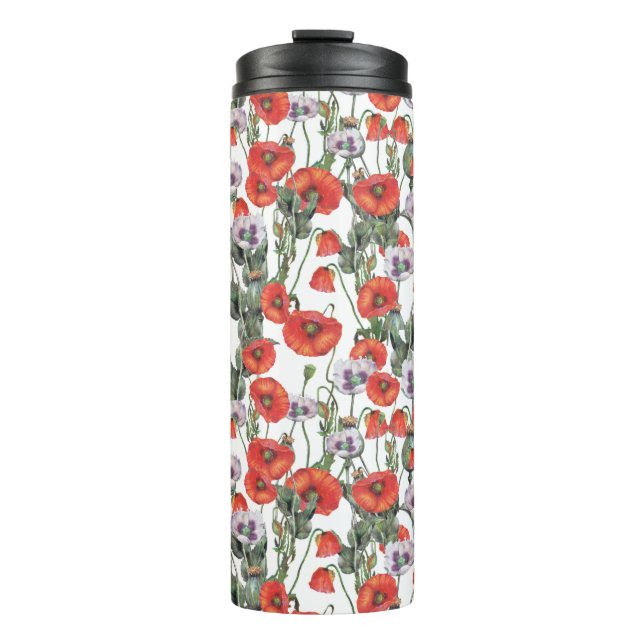 Red and Purple Poppies Pattern Thermal Tumbler (Front)