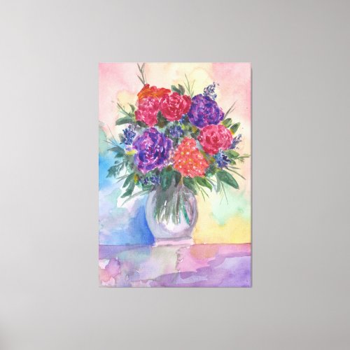 Red and Purple Roses in a Vase Canvas Print