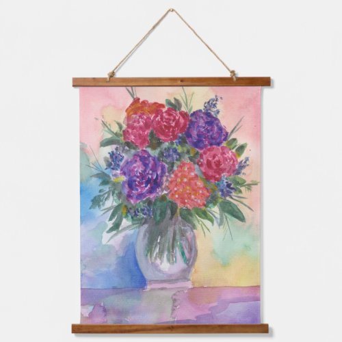 Red and Purple Roses in a Vase Hanging Tapestry