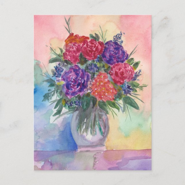 Red and Purple Roses in Vase Postcard (Front)