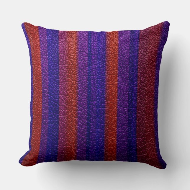 Red and Purple Stripe Leather Look Throw Pillow (Front)