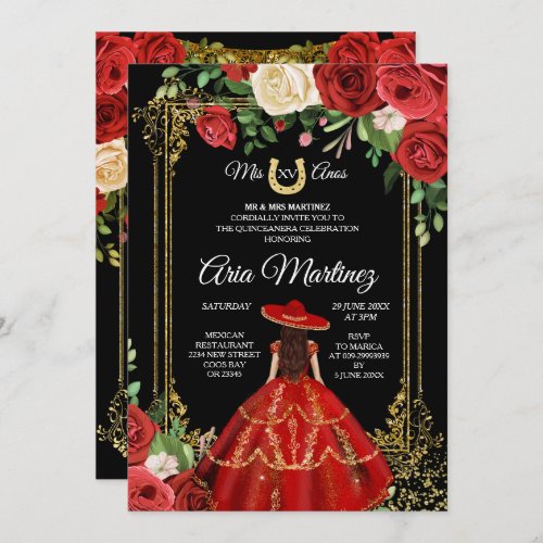 Red and Red Roses _ Princess Quinceanera Invitation