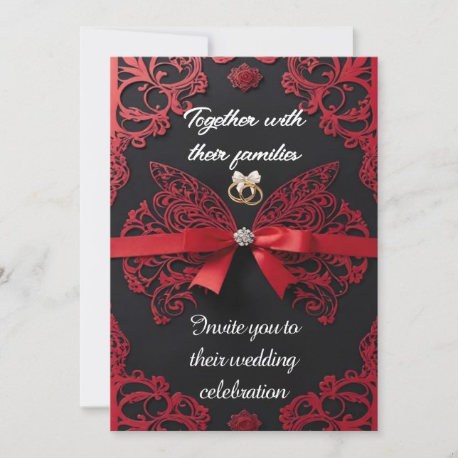 Red and romantic elegant wedding invitation  (Front)