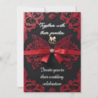 Red and romantic elegant wedding invitation