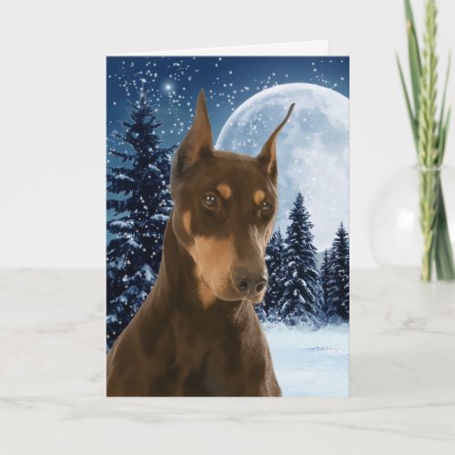 Red and Rust Doberman Christmas Card