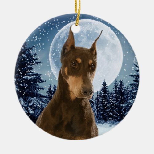 Red and Rust Doberman Christmas Ornament