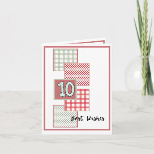 Red and Sage Dots and Gingham - 10th Birthday Card